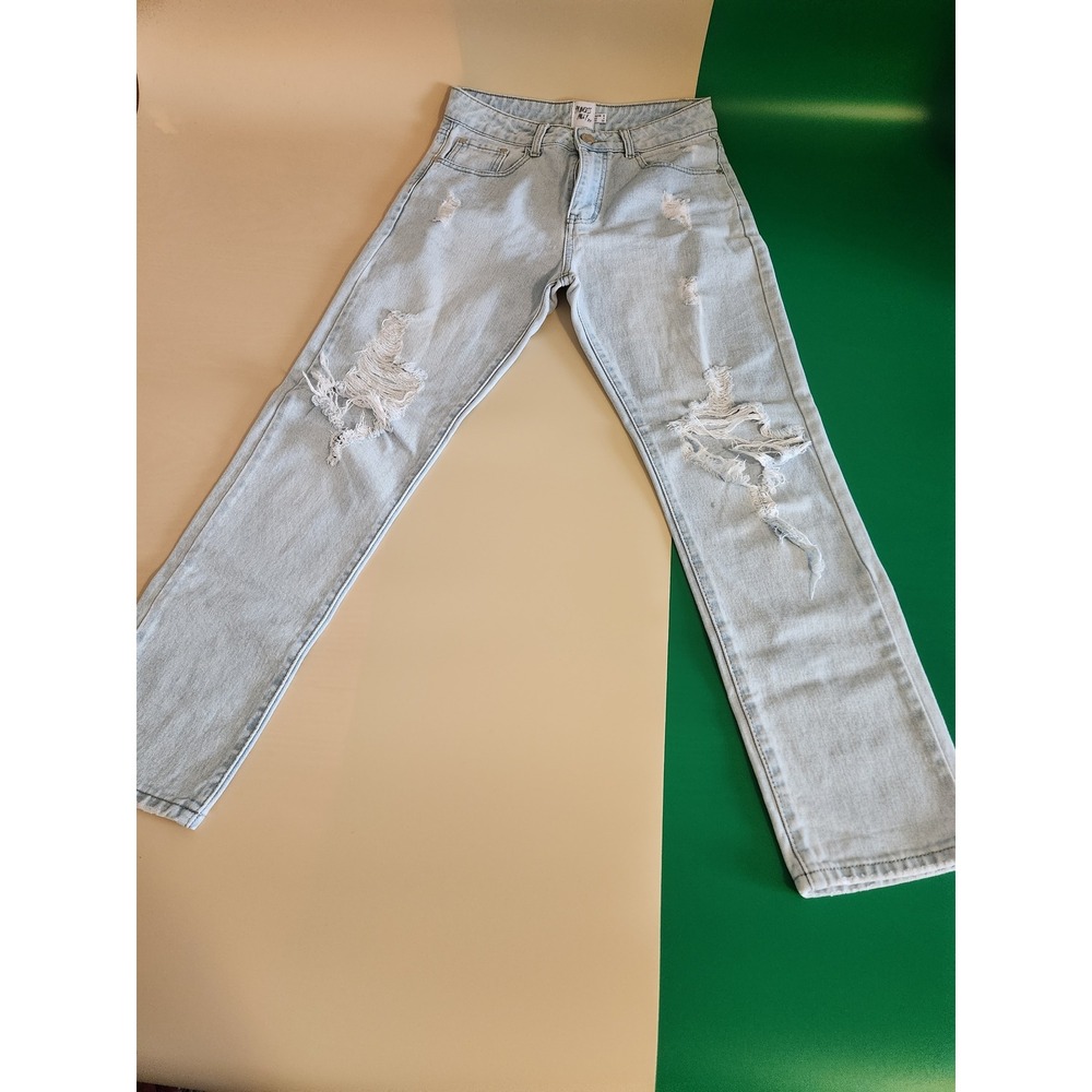 Princess Polly Distressed Straight Leg Jeans Women 4 Light Blue High Rise Ripped